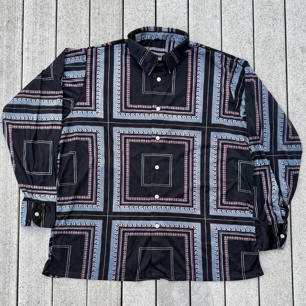 VTG 1970s 70s‎ Geometric Disco Dance Mod Polyester L/S Shirt Men Sz XL Big Tall